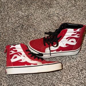 Kids Vans- Red and White Flame